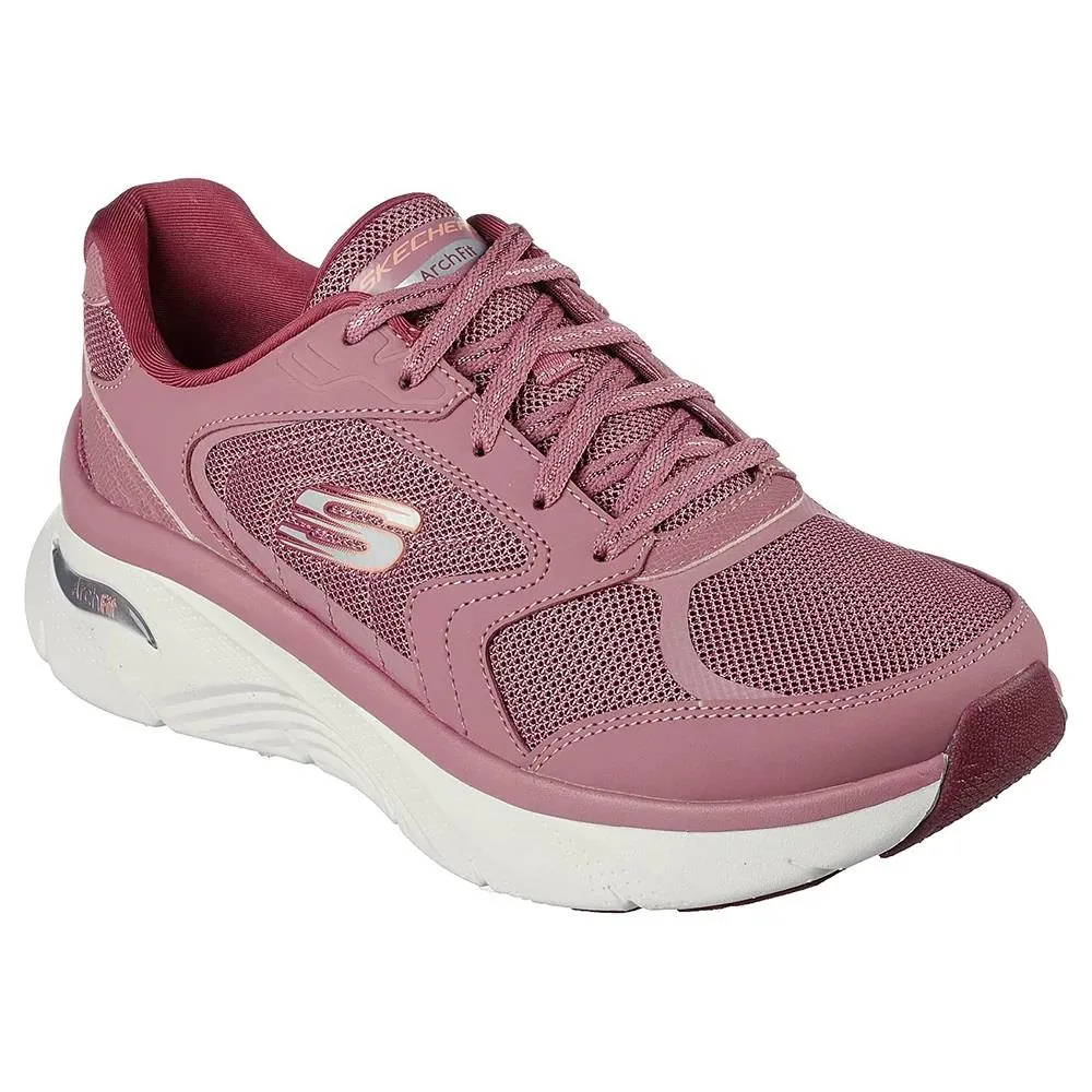 Women's Wide Fit Skechers 149686 Relaxed Fit Arch Fit D'lux Trainers - Mauve