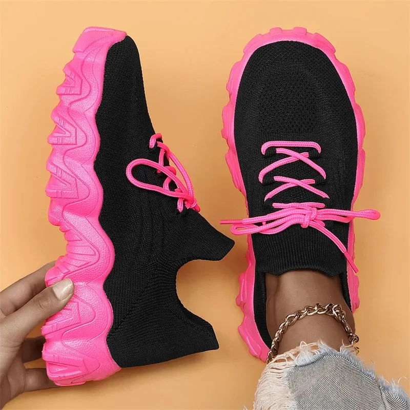 Women's Woven Mesh Lace-Up Fashion Sneakers