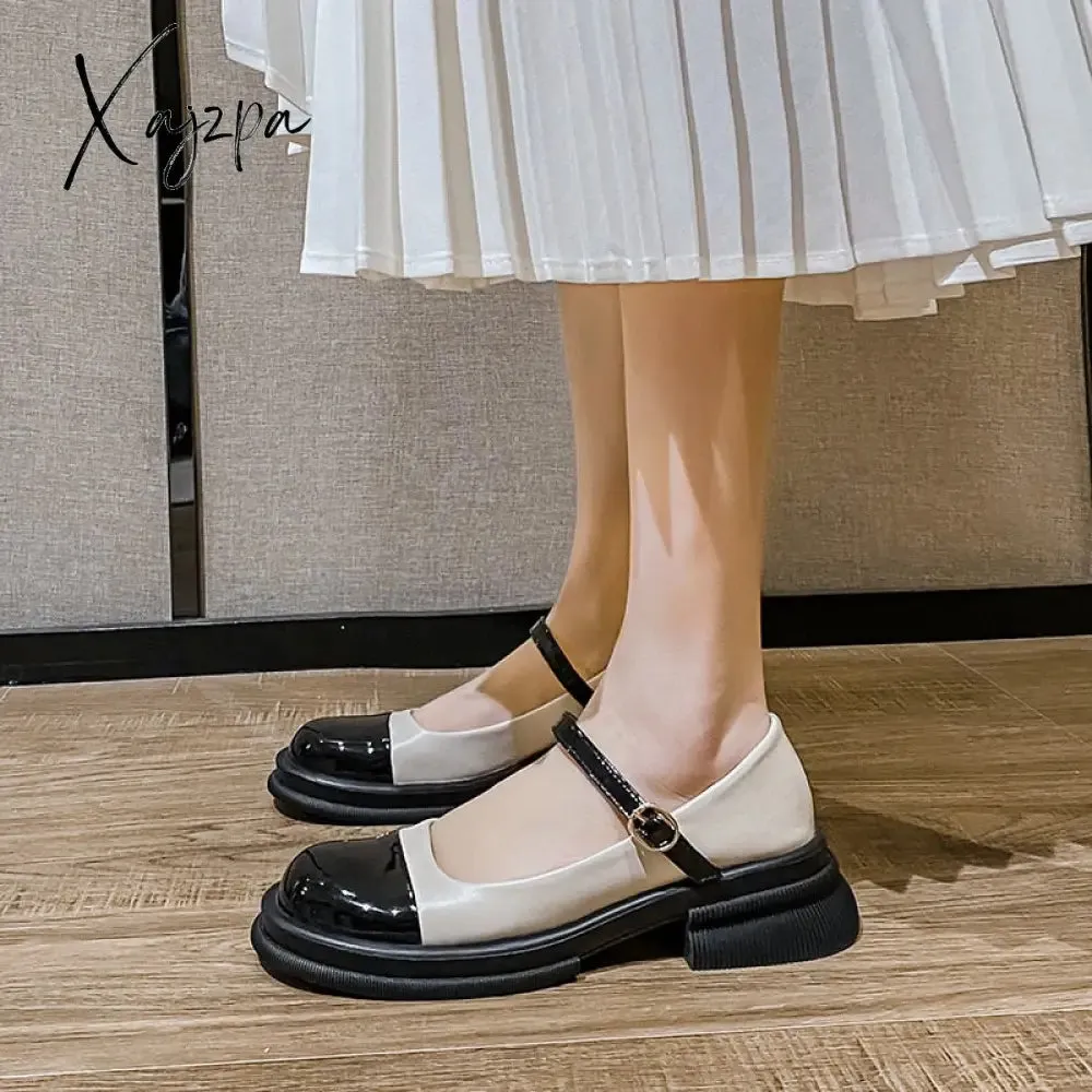 Xajzpa - 2023 spring new women's single shoes Casual Mary Jane leather shoes Fashion shallow mouth design loafers Large size 41-43