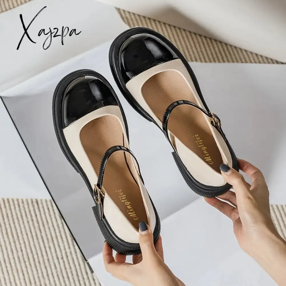 Xajzpa - 2023 spring new women's single shoes Casual Mary Jane leather shoes Fashion shallow mouth design loafers Large size 41-43