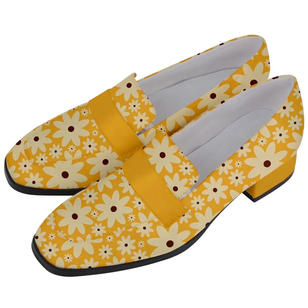 Yellow Loafers, Loafers Women, Yellow Shoes Women, Loafers Vintage Style, Pin up Loafers, Daisy Shoes, Chunky Heels Women, retro shoes